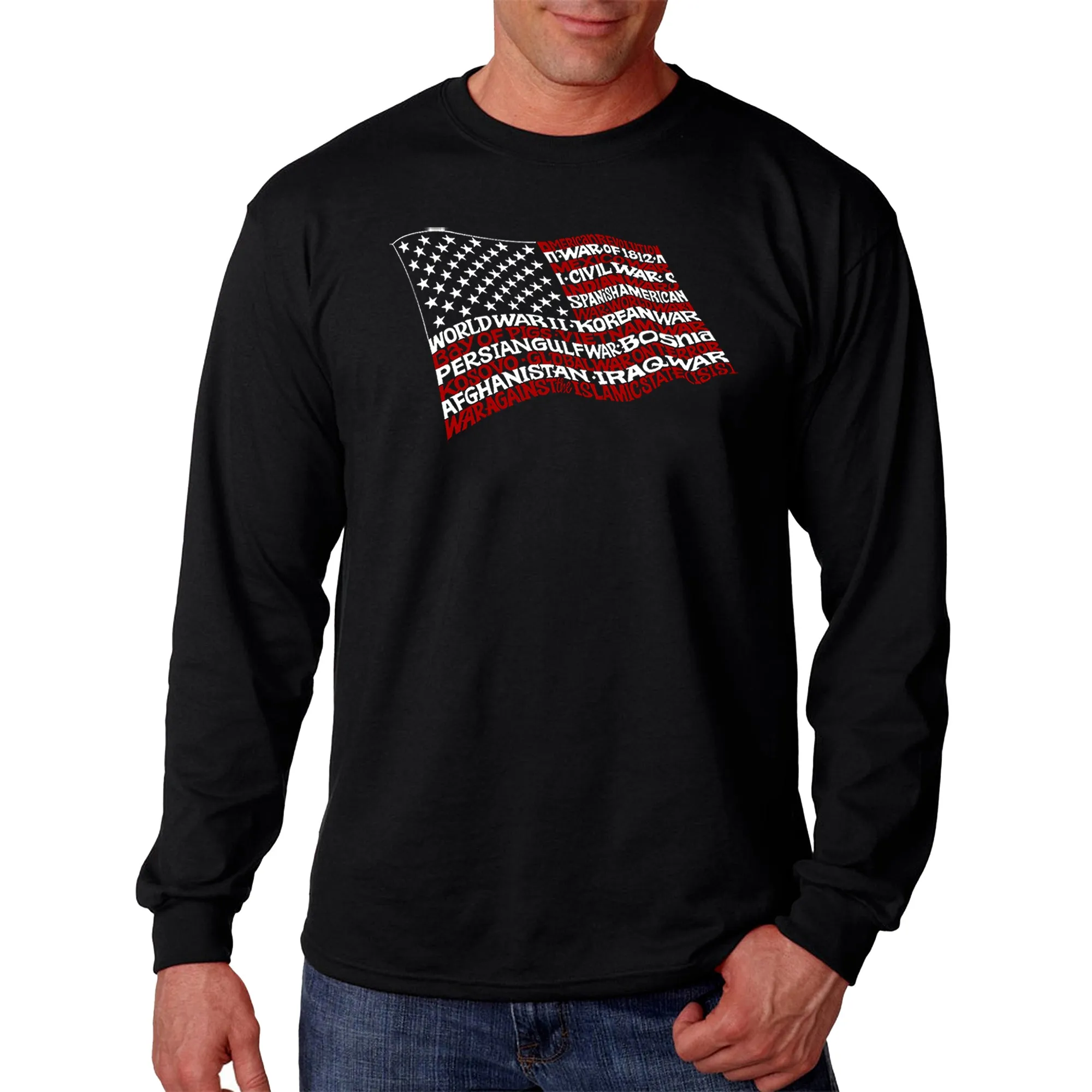 American Wars Tribute Flag - Men's Word Art Long Sleeve T-Shirt sold by LA Pop Art