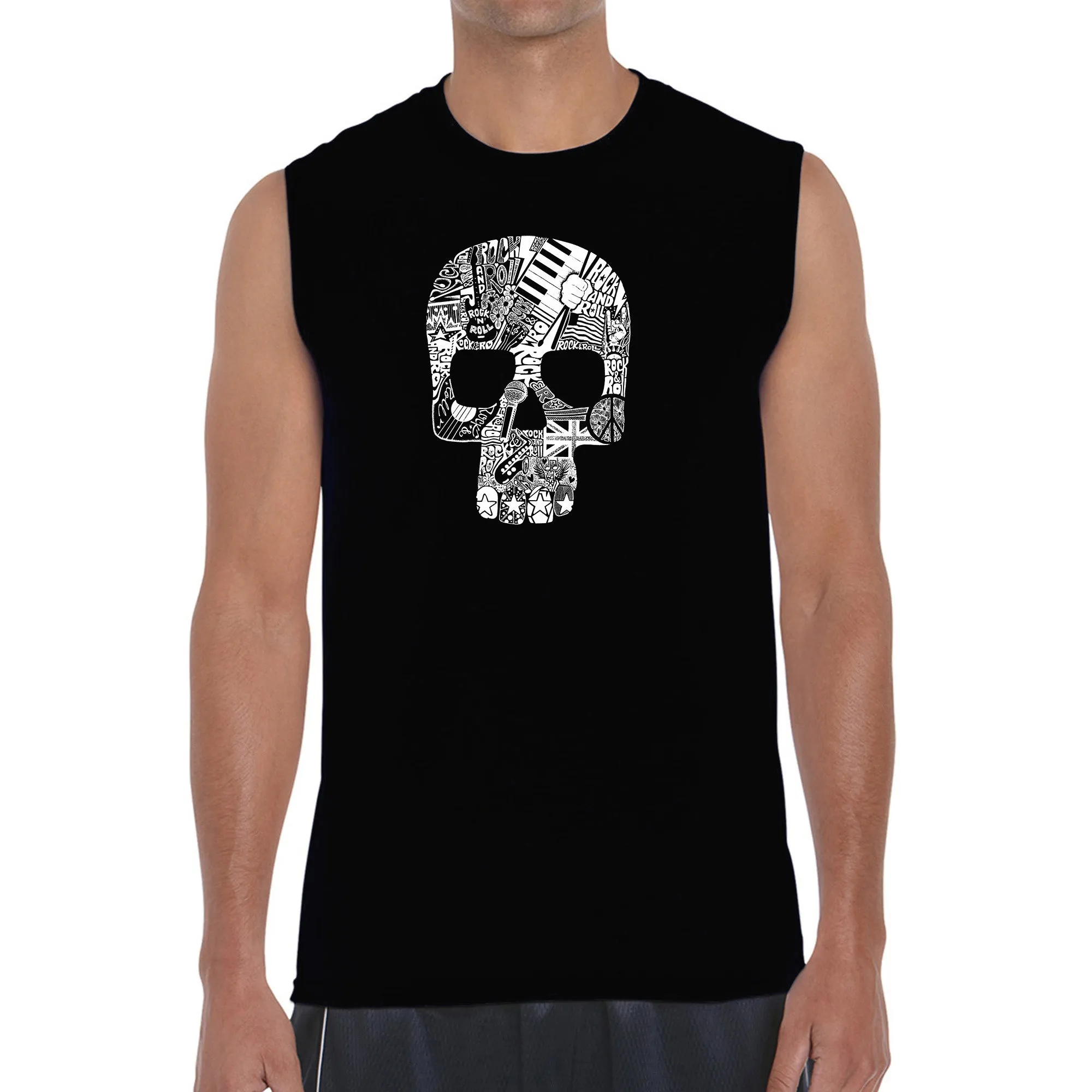 Rock n Roll Skull - Men's Word Art Sleeveless T-Shirt sold by LA Pop Art