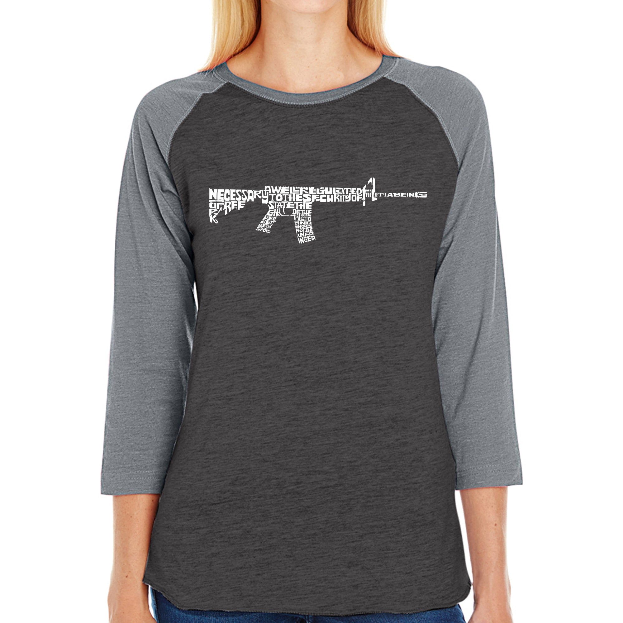 AR15 2nd Amendment Word Art - Women's Raglan Baseball Word Art T-Shirt sold by LA Pop Art product image thumbnail 3