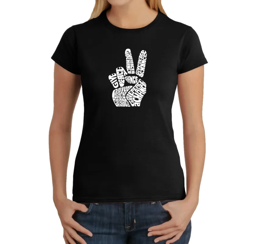 PEACE FINGERS - Women's Word Art T-Shirt sold by LA Pop Art