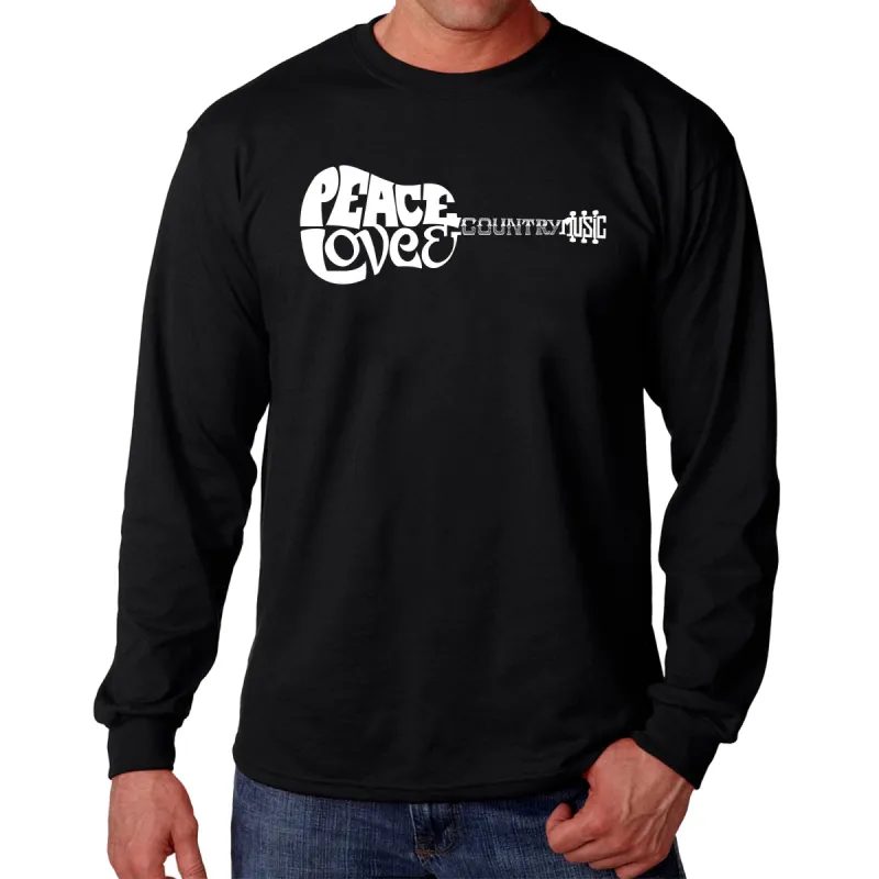 Peace Love Country  - Men's Word Art Long Sleeve T-Shirt sold by LA Pop Art