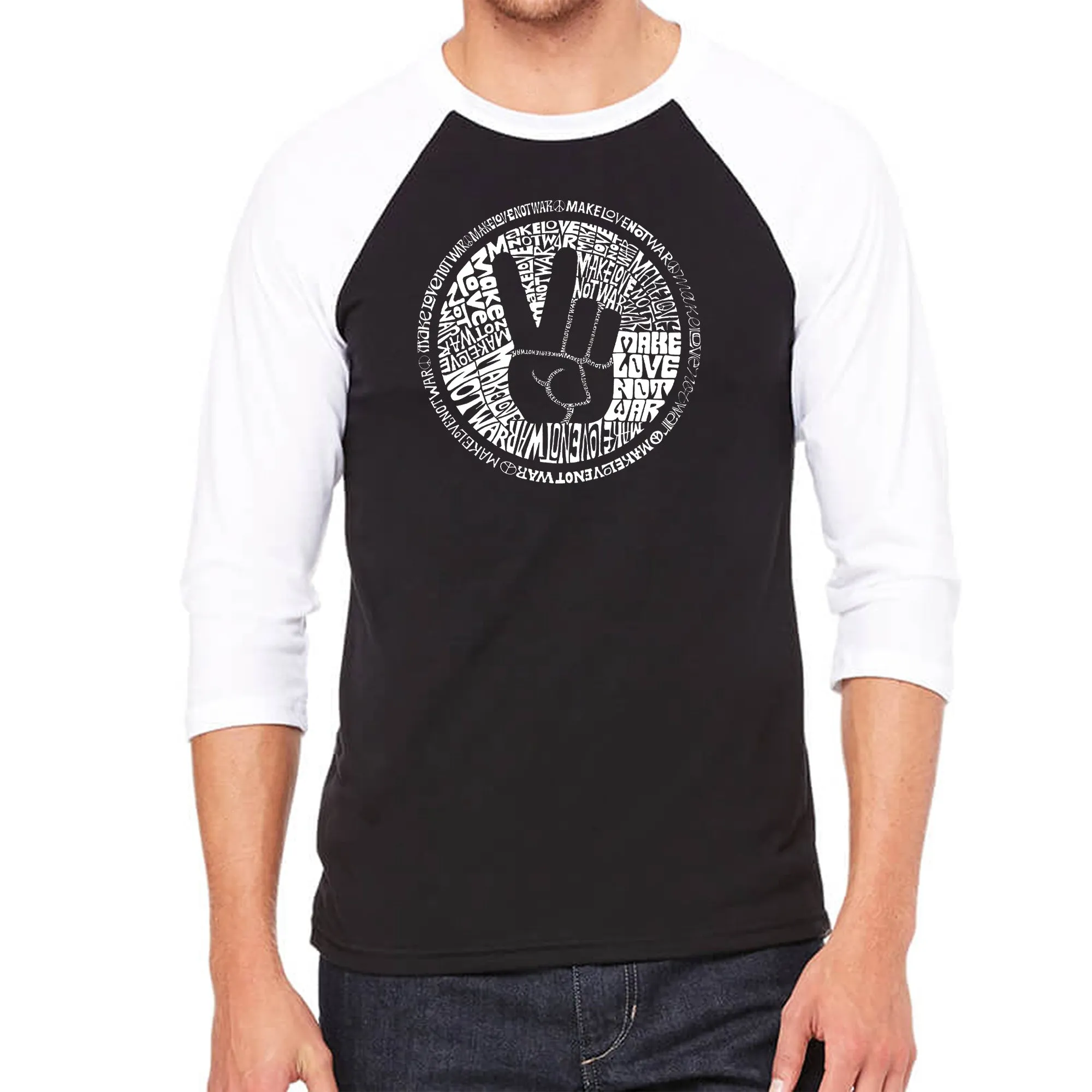 MAKE LOVE NOT WAR - Men's Raglan Baseball Word Art T-Shirt sold by LA Pop Art