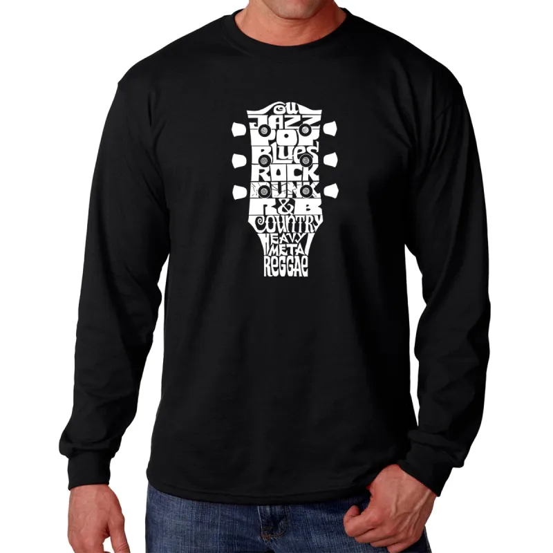 Guitar Head Music Genres  - Men's Word Art Long Sleeve T-Shirt sold by LA Pop Art