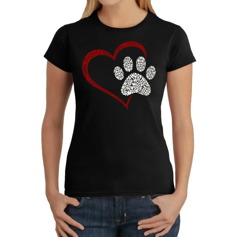 Paw Heart - Women's Word Art T-Shirt sold by LA Pop Art