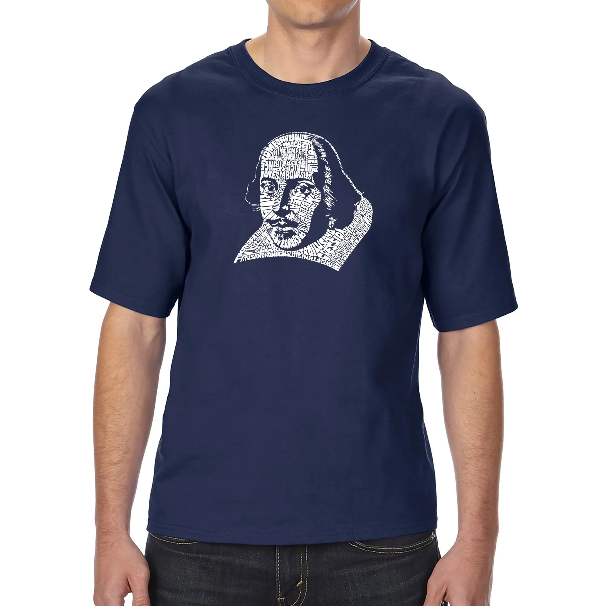 THE TITLES OF ALL OF WILLIAM SHAKESPEARE'S COMEDIES & TRAGEDIES - Men's Tall Word Art T-Shirt sold by LA Pop Art product image thumbnail 3