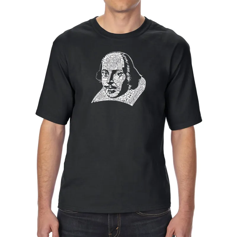 THE TITLES OF ALL OF WILLIAM SHAKESPEARE'S COMEDIES & TRAGEDIES - Men's Tall Word Art T-Shirt made by LA Pop Art