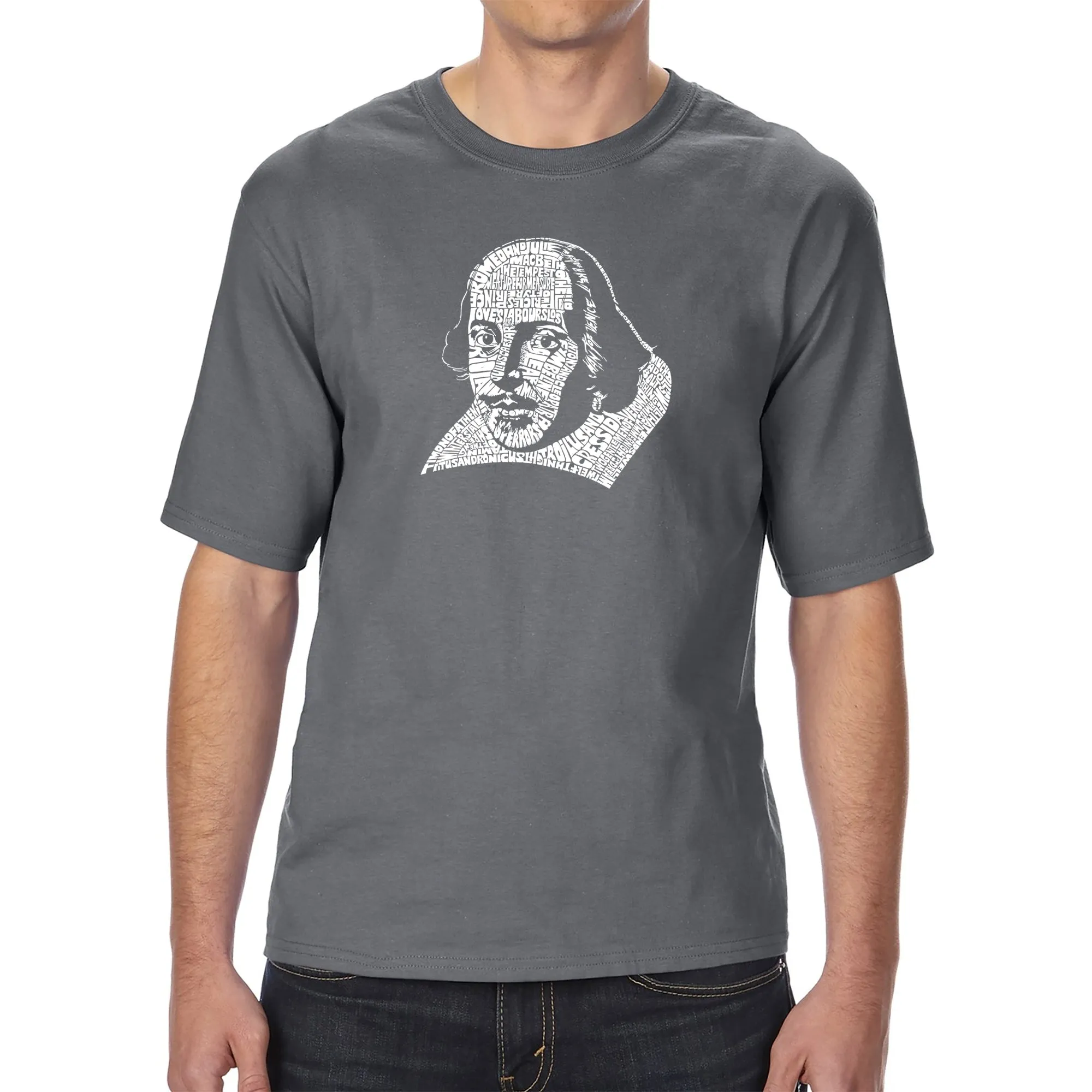 THE TITLES OF ALL OF WILLIAM SHAKESPEARE'S COMEDIES & TRAGEDIES - Men's Tall Word Art T-Shirt sold by LA Pop Art product image thumbnail 4