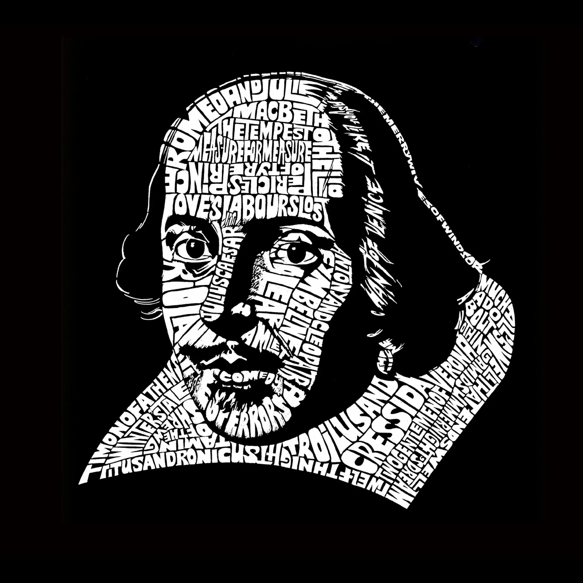 THE TITLES OF ALL OF WILLIAM SHAKESPEARE'S COMEDIES & TRAGEDIES - Men's Tall Word Art T-Shirt sold by LA Pop Art product image thumbnail 2