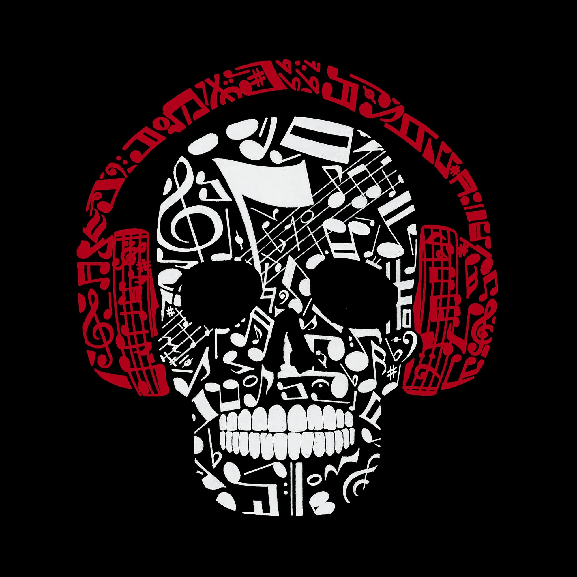 Music Notes Skull - Men's Word Art T-Shirt sold by LA Pop Art product image thumbnail 2