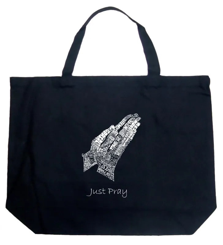Prayer Hands - Large Word Art Tote Bag sold by LA Pop Art