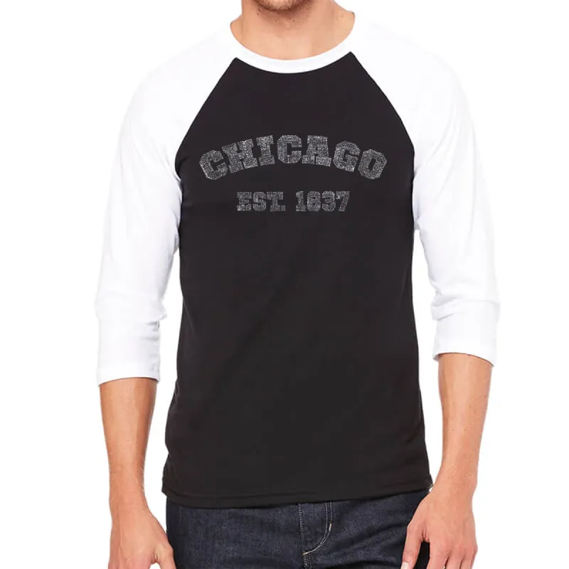 Chicago 1837 - Men's Raglan Baseball Word Art T-Shirt sold by LA Pop Art