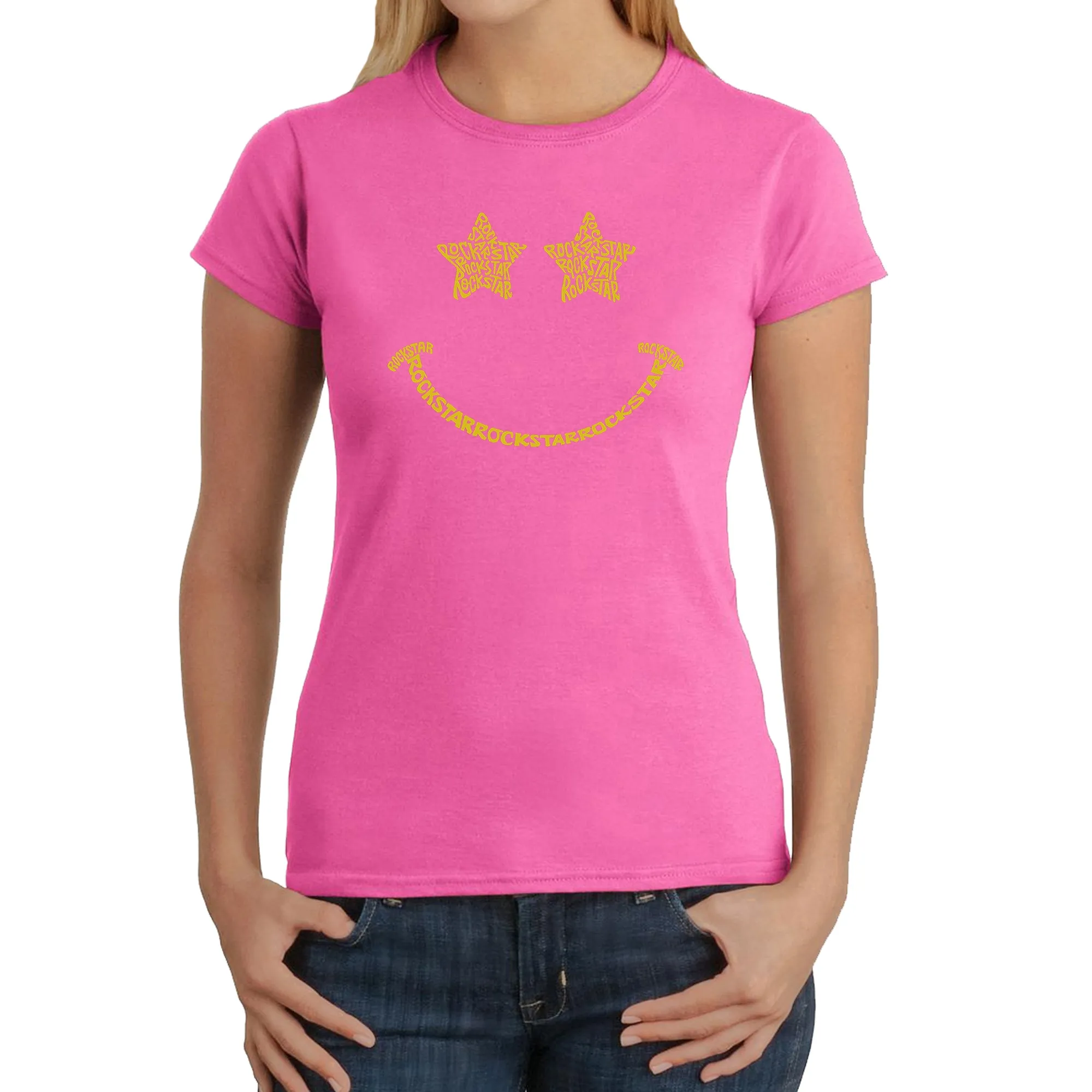 Rockstar Smiley - Women's Word Art T-Shirt sold by LA Pop Art product image thumbnail 4