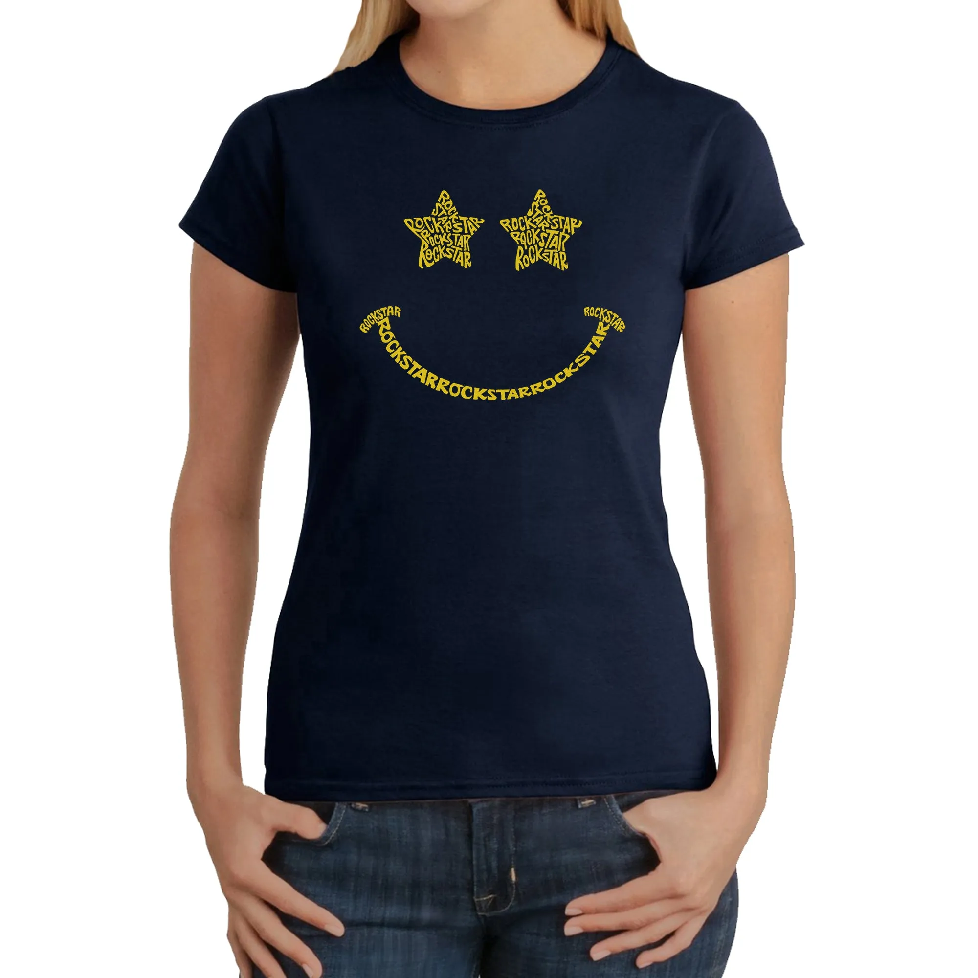 Rockstar Smiley - Women's Word Art T-Shirt sold by LA Pop Art product image thumbnail 3