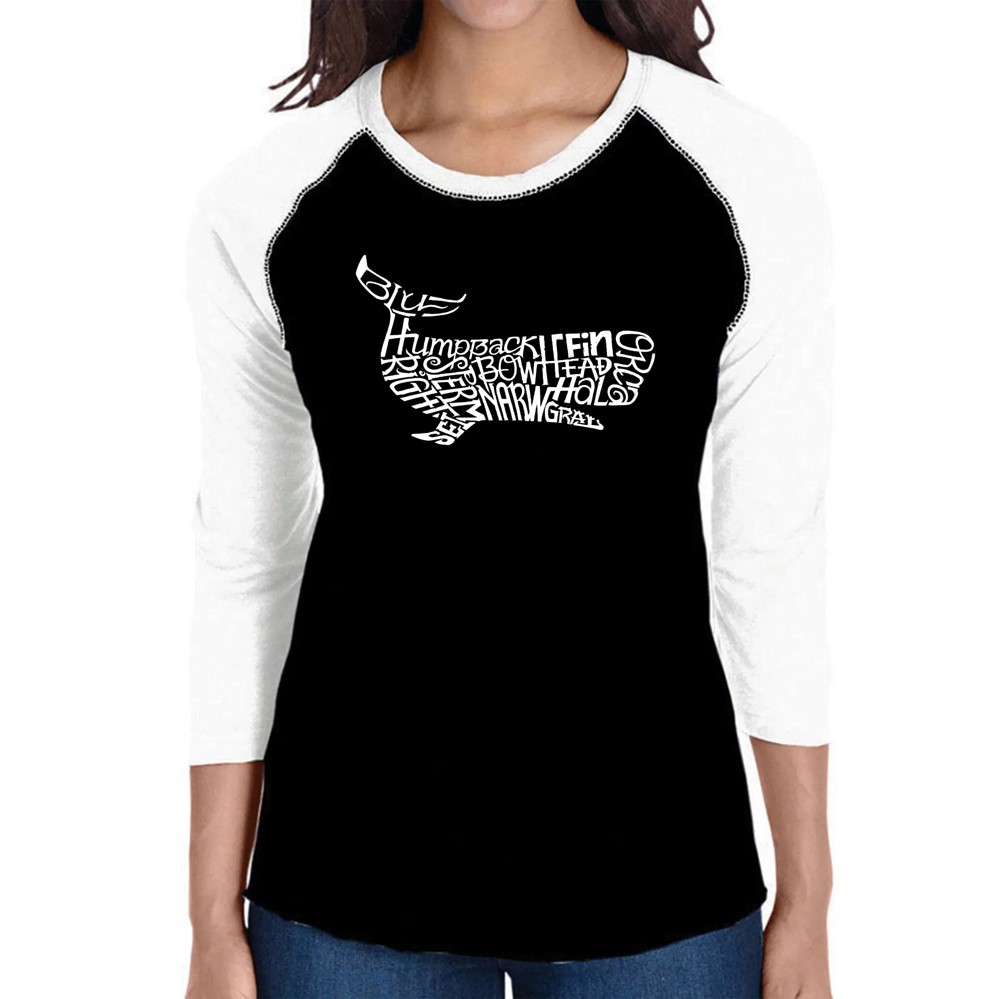 Humpback Whale - Women's Raglan Baseball Word Art T-Shirt sold by LA Pop Art