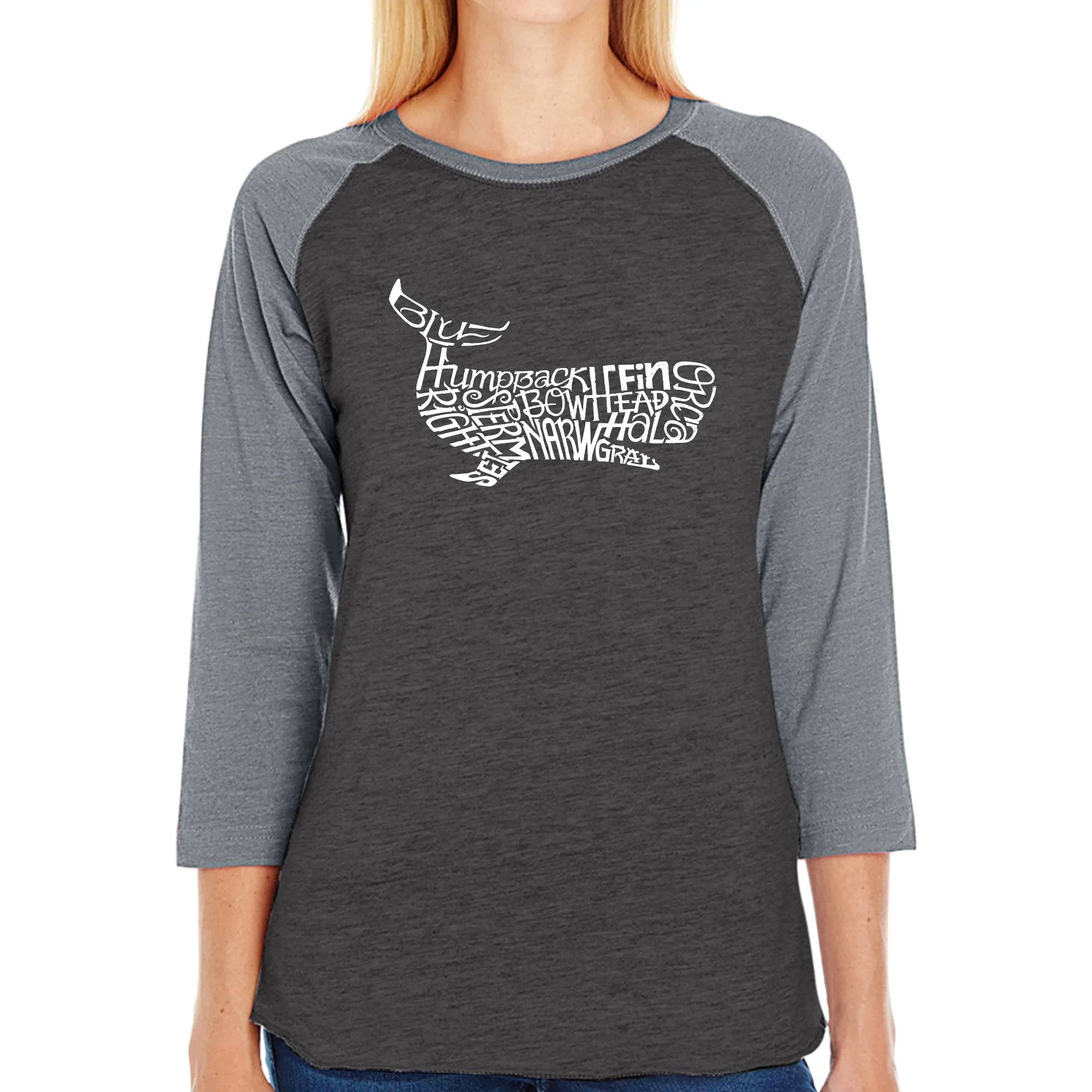 Humpback Whale - Women's Raglan Baseball Word Art T-Shirt sold by LA Pop Art product image thumbnail 3