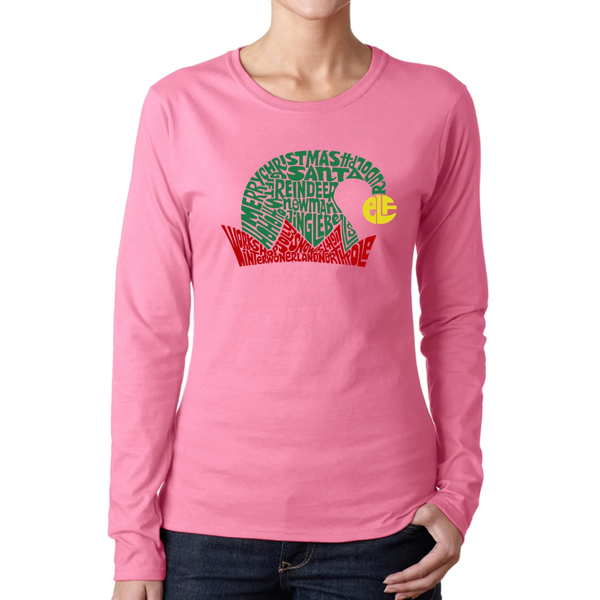 Christmas Elf Hat - Women's Word Art Long Sleeve T-Shirt sold by LA Pop Art product image thumbnail 3