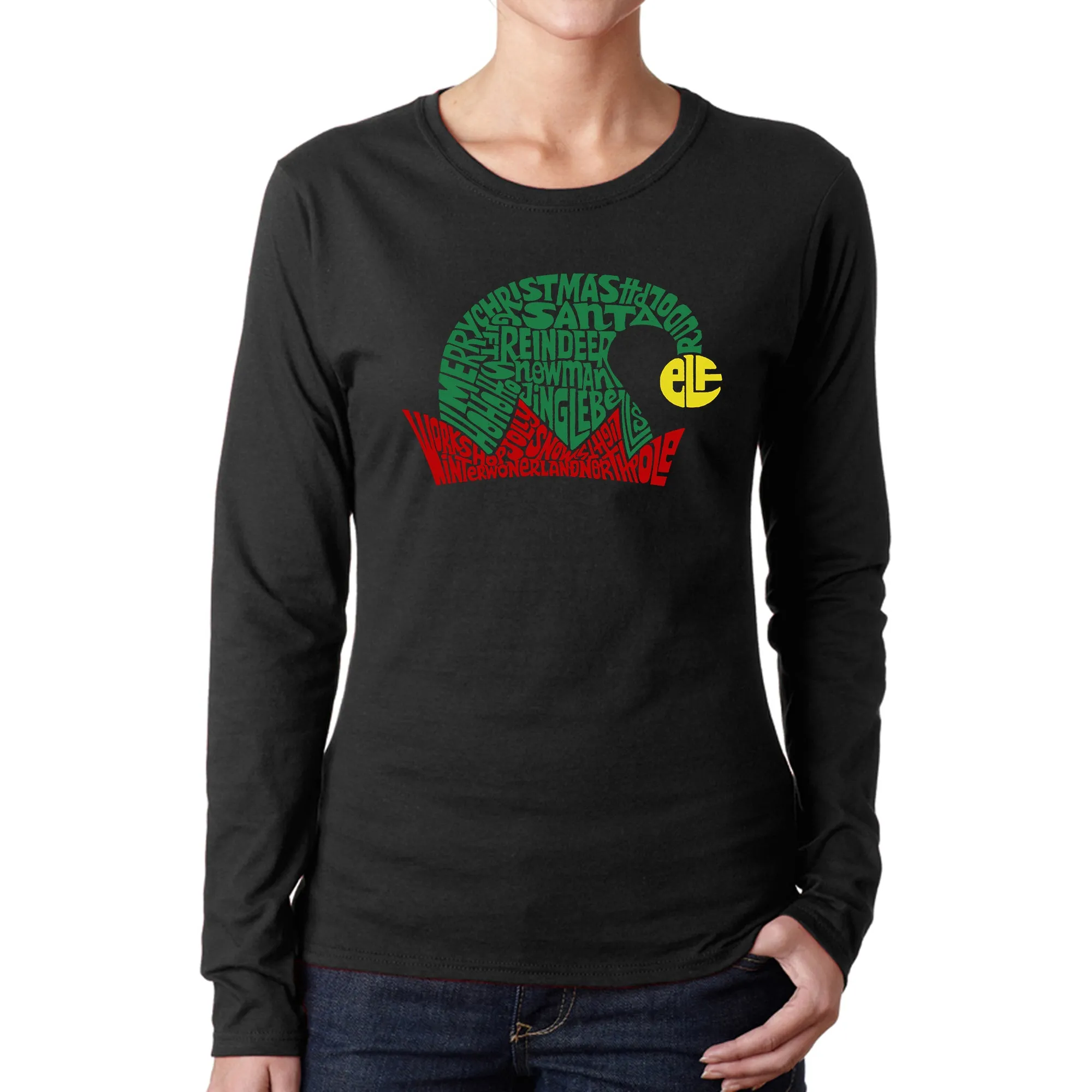 Christmas Elf Hat - Women's Word Art Long Sleeve T-Shirt sold by LA Pop Art
