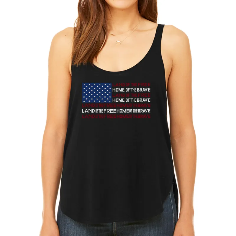 Land of the Free American Flag  - Women's Premium Word Art Flowy Tank Top sold by LA Pop Art