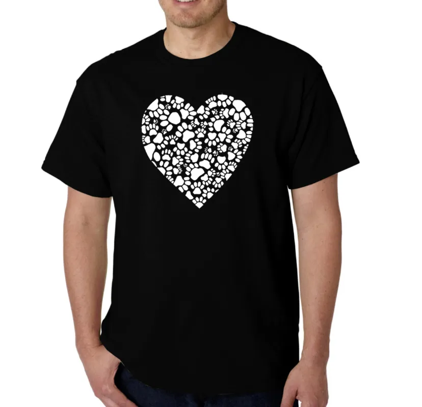Paw Prints Heart  - Men's Word Art T-Shirt sold by LA Pop Art