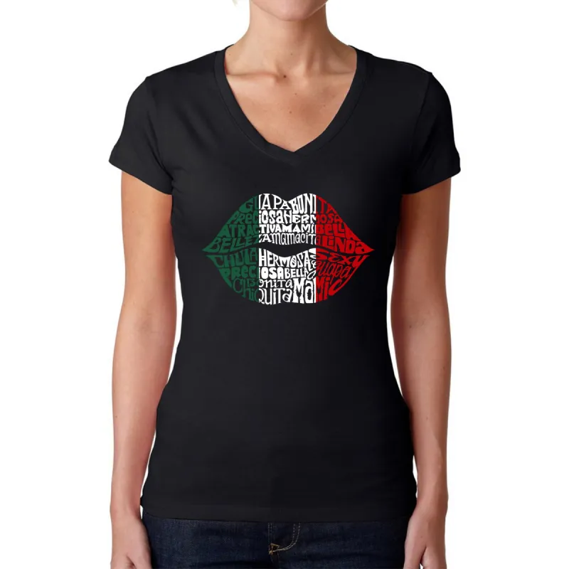 Latina Lips - Women's Word Art V-Neck T-Shirt sold by LA Pop Art