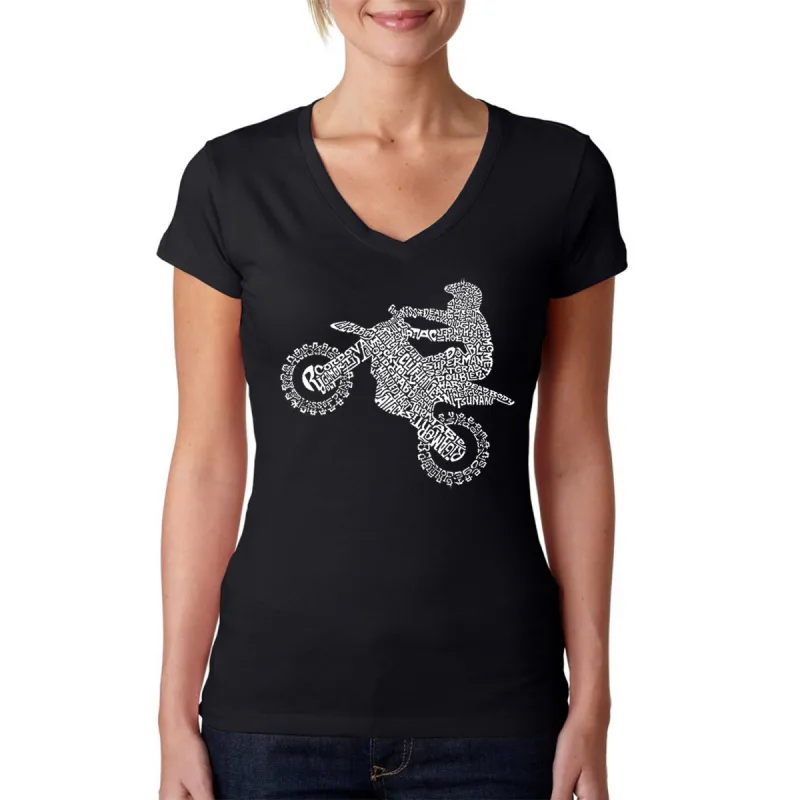 FMX Freestyle Motocross - Women's Word Art V-Neck T-Shirt sold by LA Pop Art