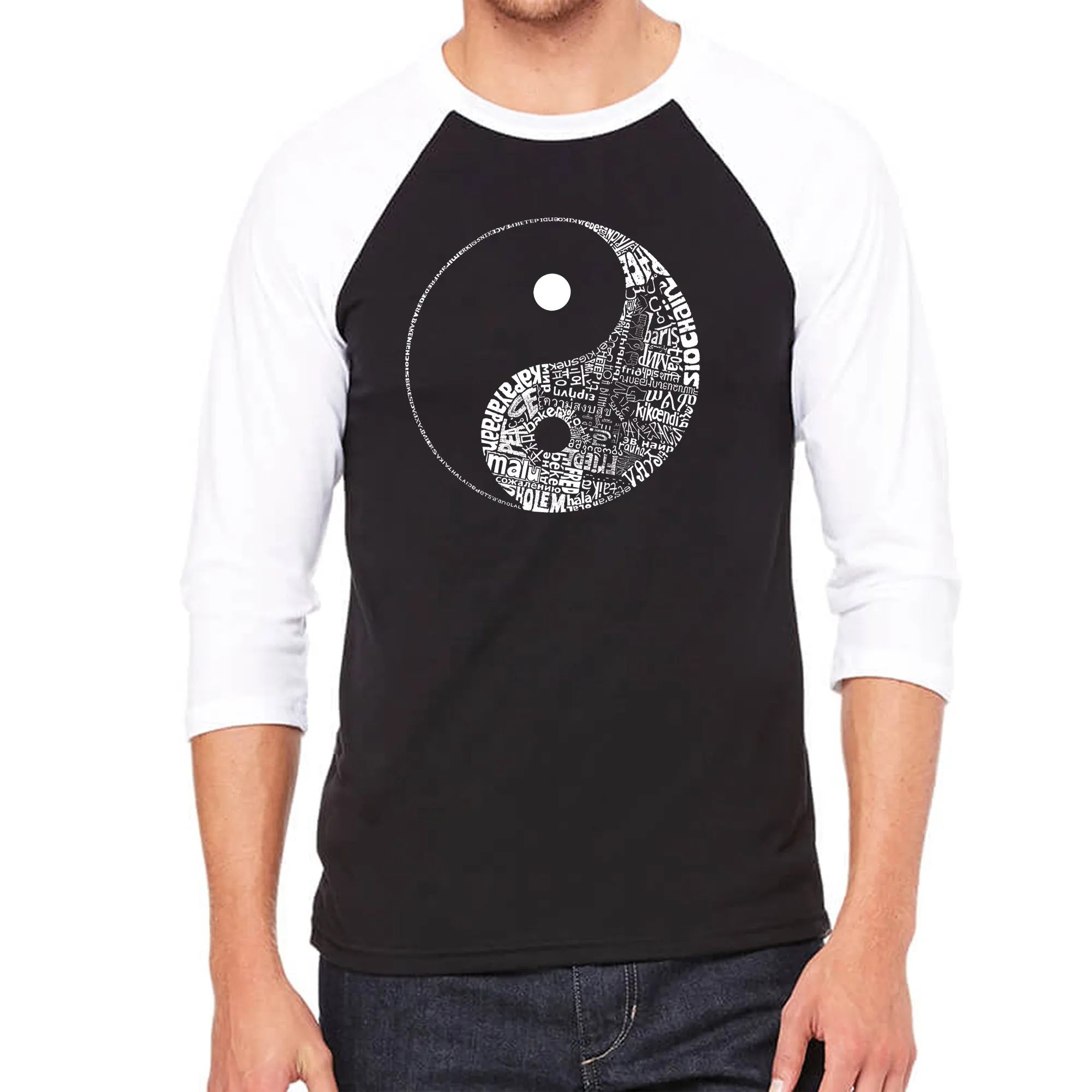 YIN YANG - Men's Raglan Baseball Word Art T-Shirt sold by LA Pop Art