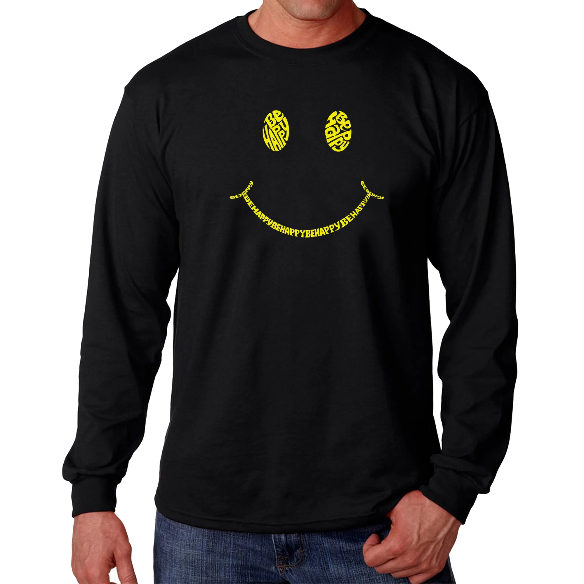 Be Happy Smiley Face - Men's Word Art Long Sleeve T-Shirt sold by LA Pop Art