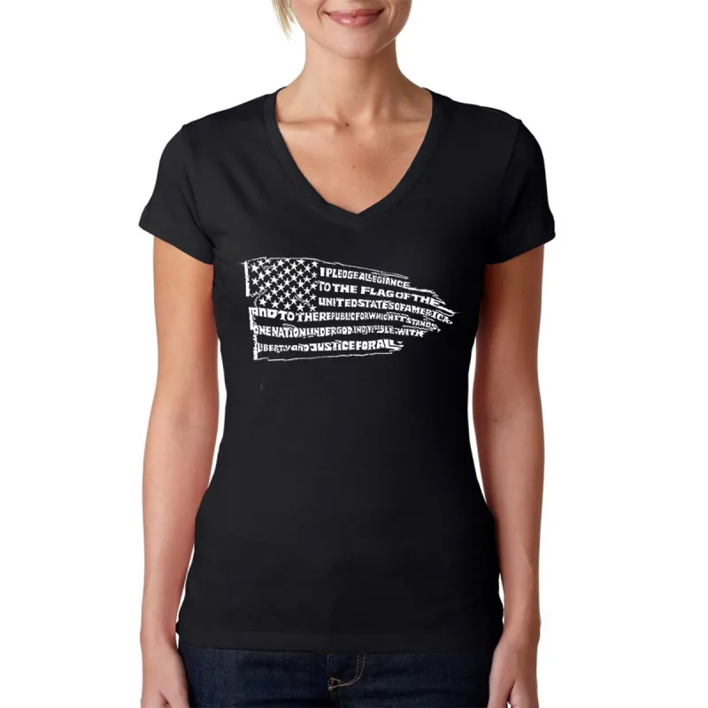 Pledge of Allegiance Flag - Women's Word Art V-Neck T-Shirt sold by LA Pop Art