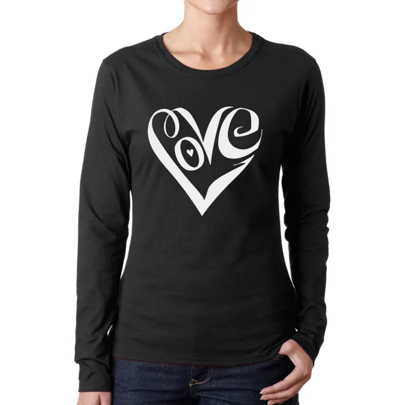 Script Love Heart - Women's Word Art Long Sleeve T-Shirt sold by LA Pop Art