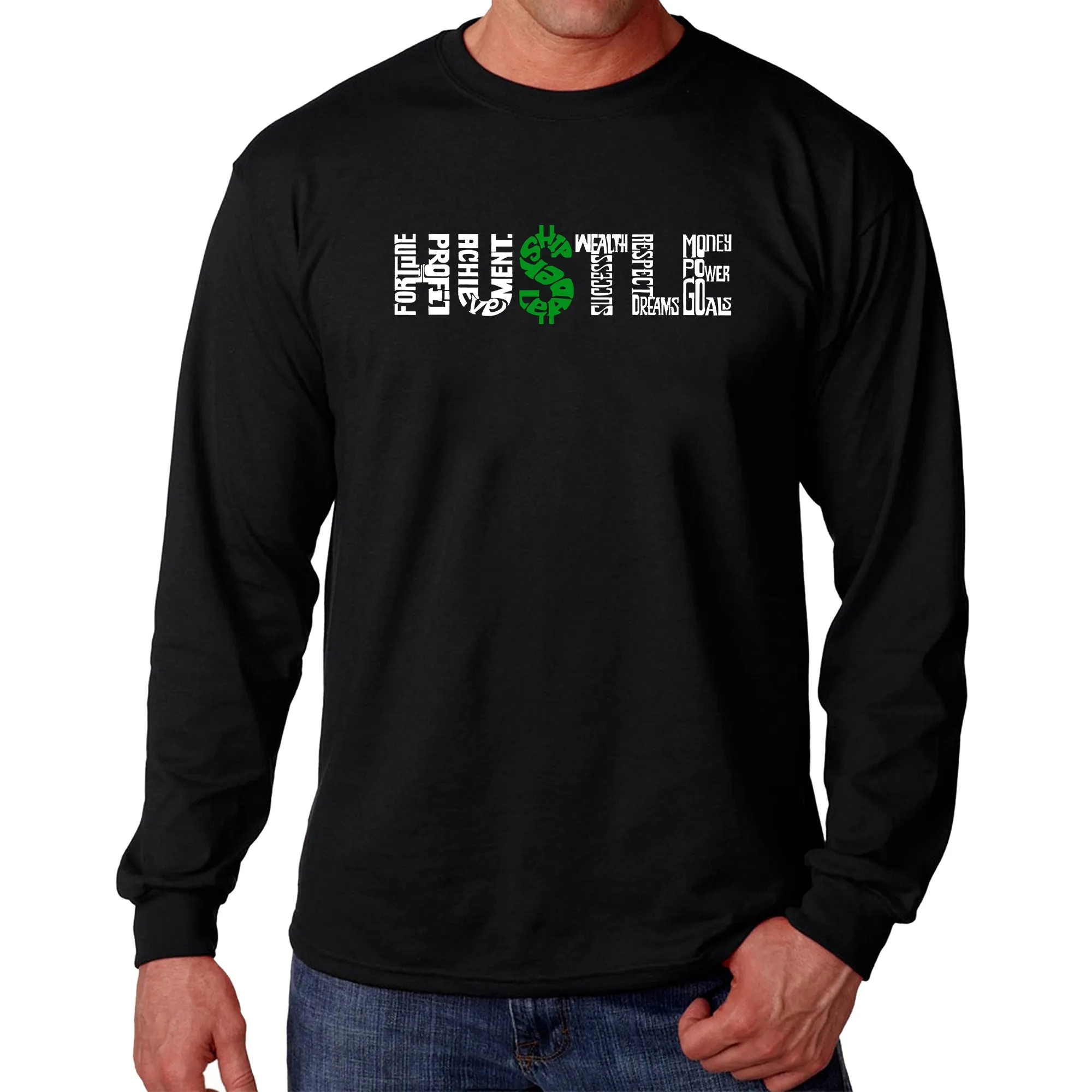 Hustle - Men's Word Art Long Sleeve T-Shirt sold by LA Pop Art