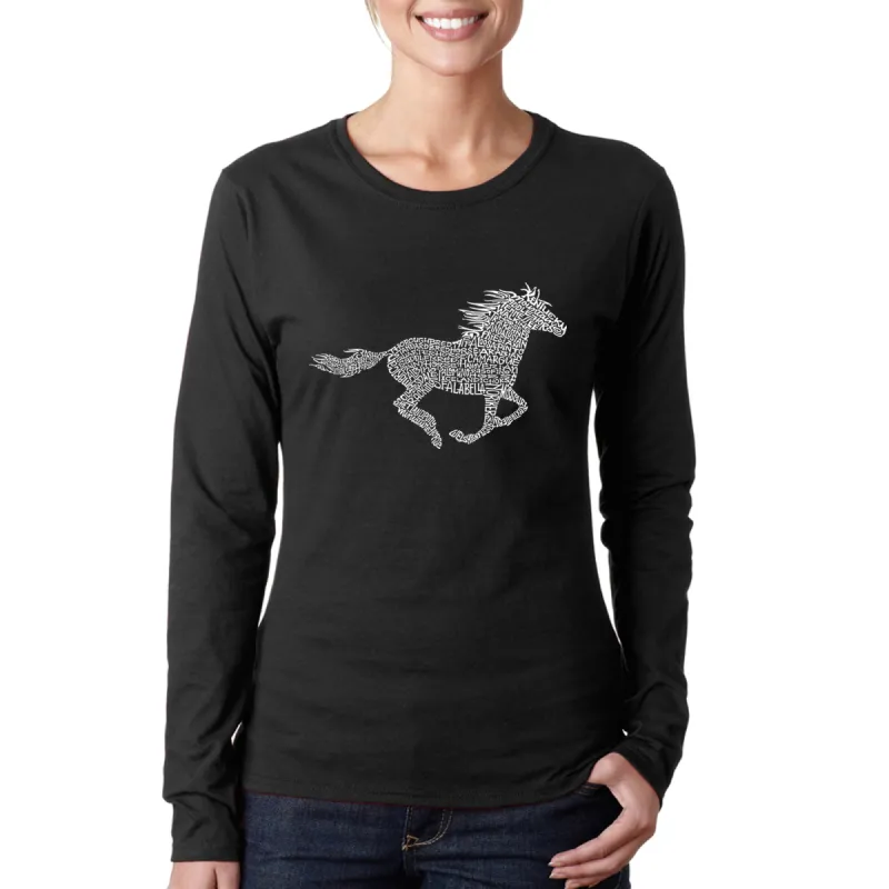 Horse Breeds -  Women's Word Art Long Sleeve T-Shirt made by LA Pop Art