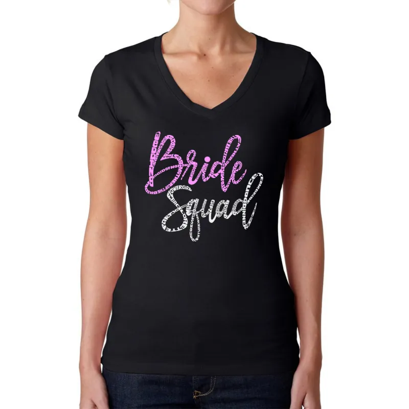 Women's Word Art V-Neck T-Shirt - Bride Squad sold by LA Pop Art