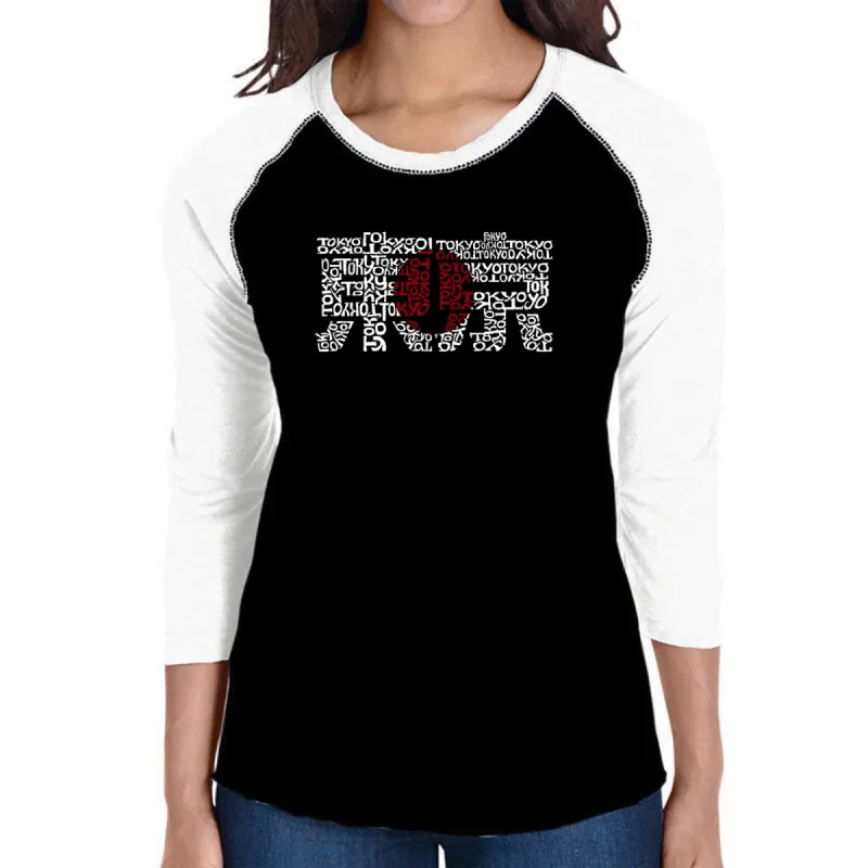 Tokyo Sun - Women's Raglan Baseball Word Art T-Shirt sold by LA Pop Art