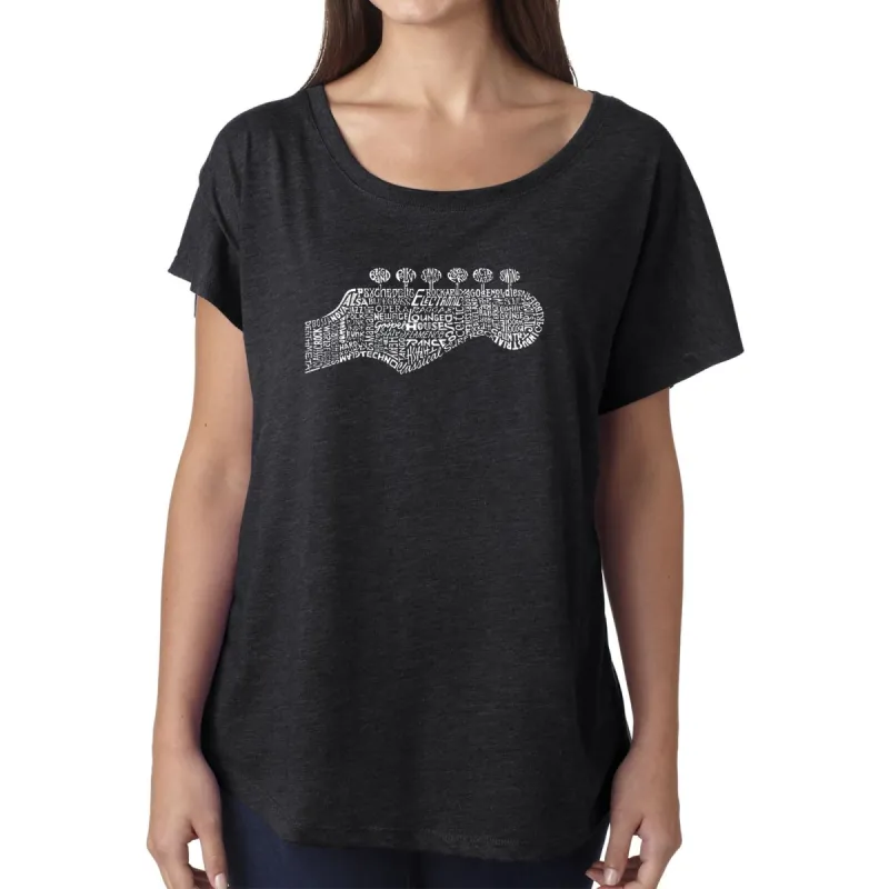 LA Pop Art Women's Dolman Word Art Shirt - Guitar Head sold by LA Pop Art