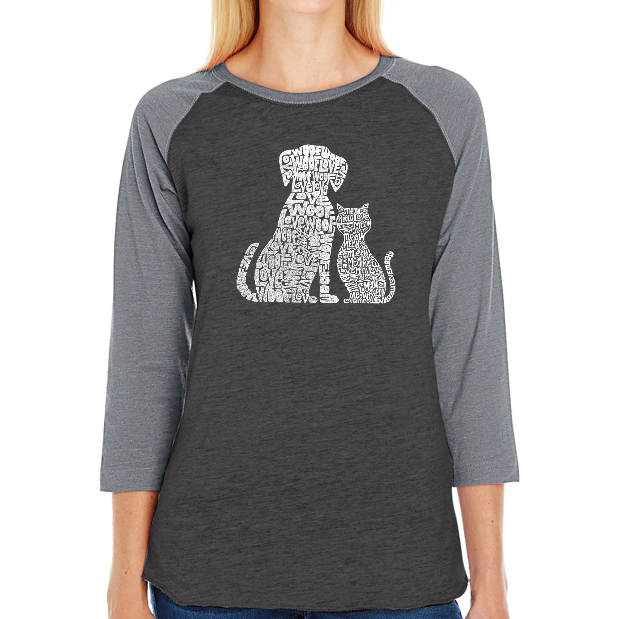 Dogs and Cats - Women's Raglan Baseball Word Art T-Shirt sold by LA Pop Art product image thumbnail 4