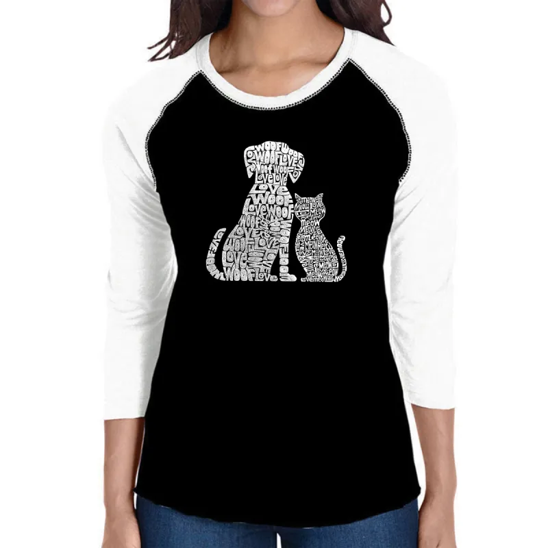 Dogs and Cats  - Women's Raglan Baseball Word Art T-Shirt sold by LA Pop Art