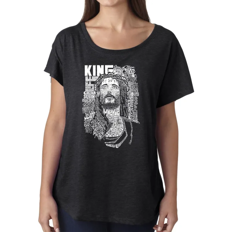 LA Pop Art Women's Dolman Word Art Shirt - JESUS sold by LA Pop Art