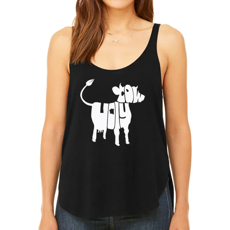 Holy Cow  - Women's Premium Word Art Flowy Tank Top sold by LA Pop Art