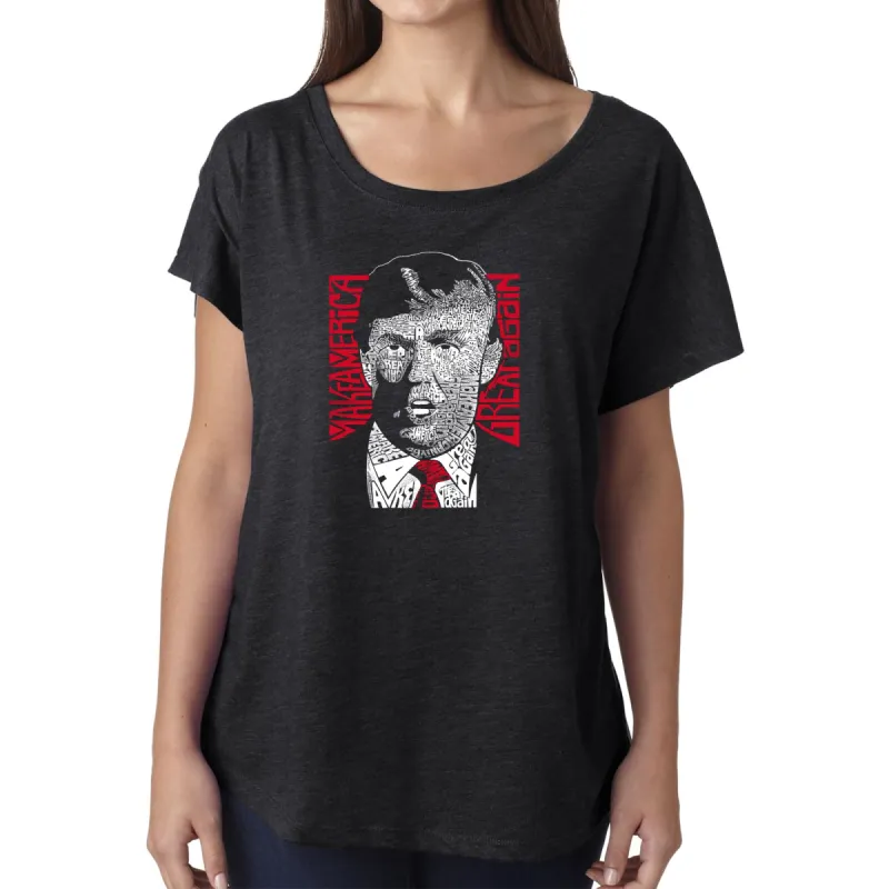 LA Pop Art Women's Dolman Word Art Shirt - TRUMP  - Make America Great Again sold by LA Pop Art