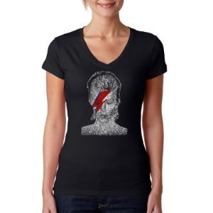 David Bowie Aladdin Sane - Women's Word Art V-Neck T-Shirt sold by LA Pop Art