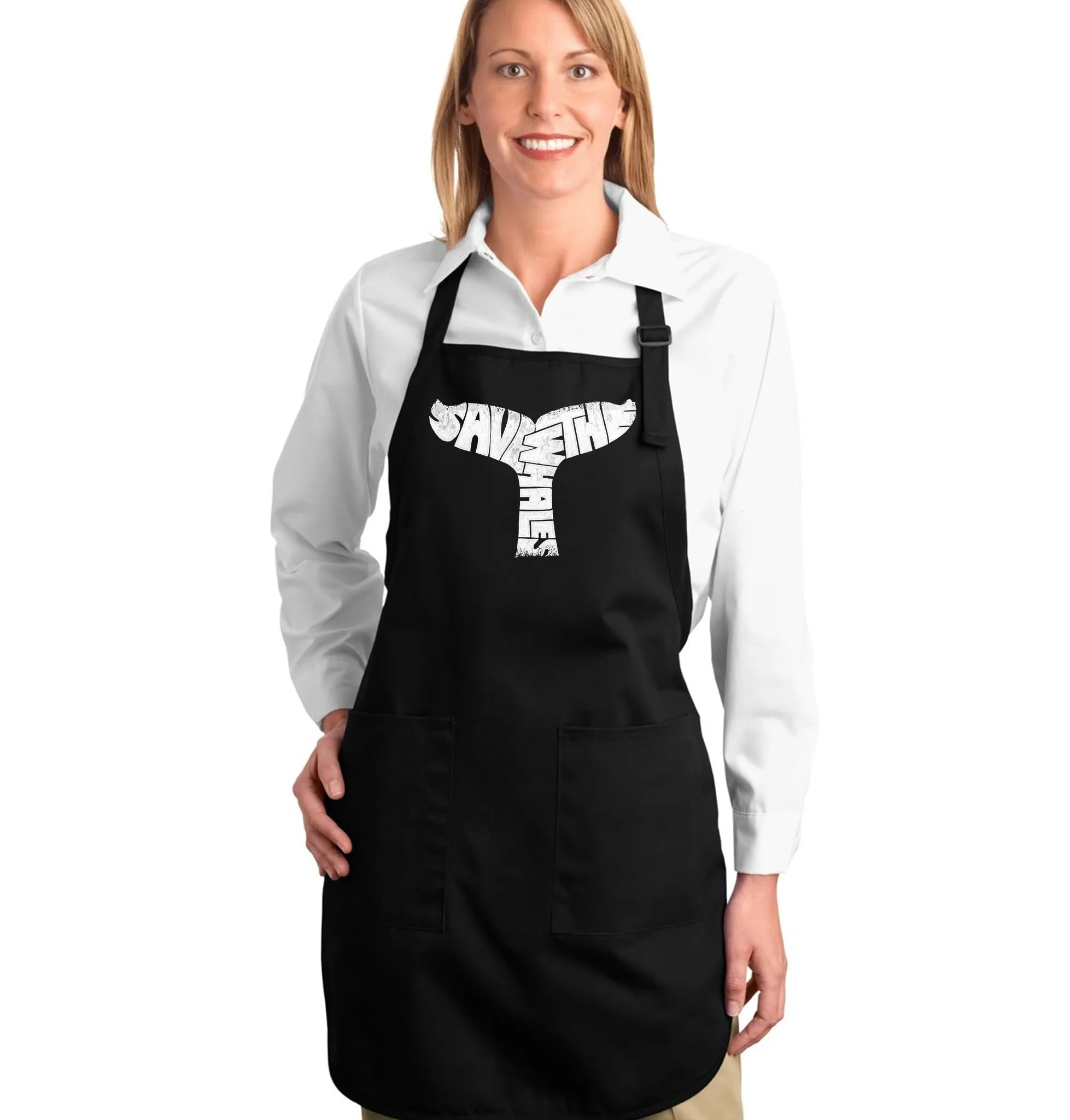 SAVE THE WHALES - Full Length Word Art Apron sold by LA Pop Art