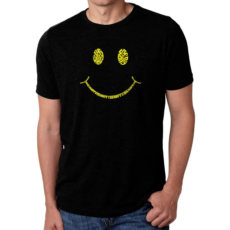 Be Happy Smiley Face  - Men's Premium Blend Word Art T-Shirt sold by LA Pop Art