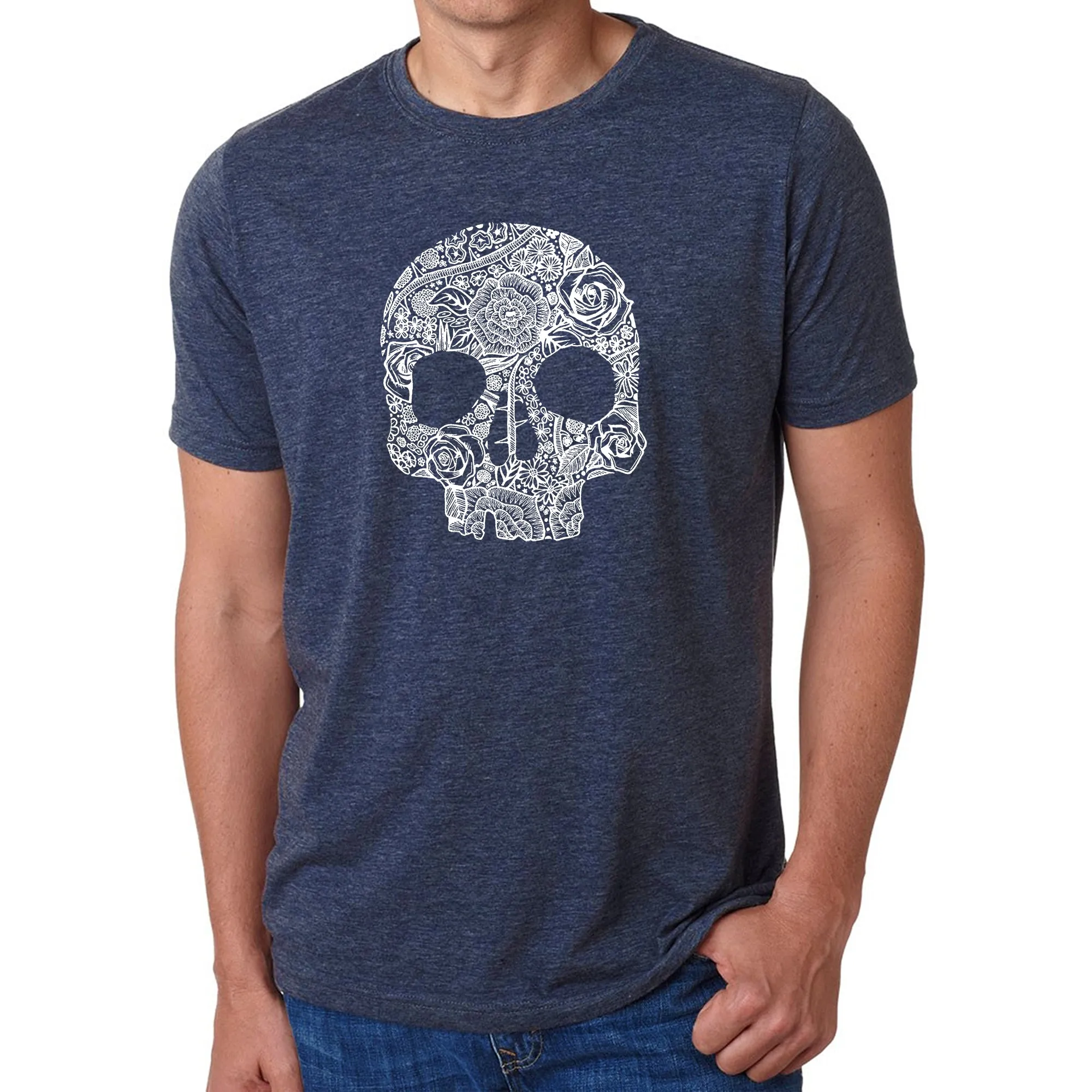 Flower Skull - Men's Premium Blend Word Art T-Shirt sold by LA Pop Art product image thumbnail 3