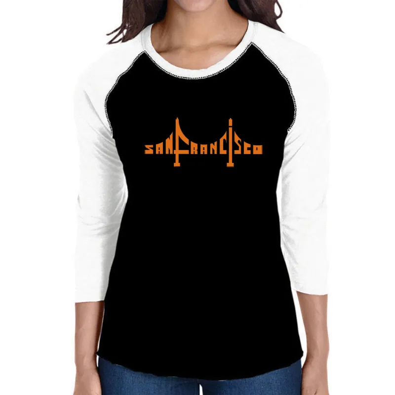 San Francisco Bridge  - Women's Raglan Word Art T-Shirt sold by LA Pop Art