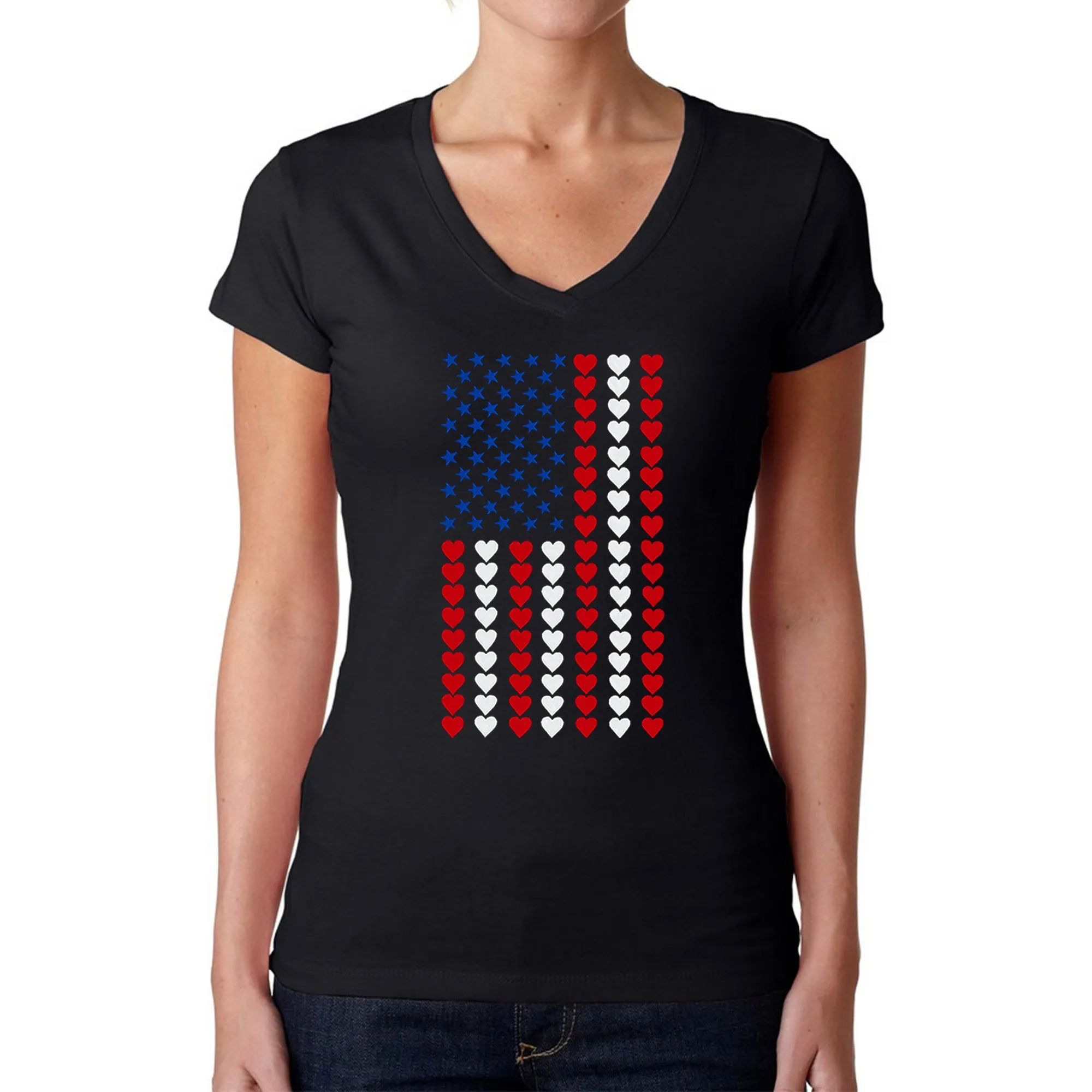 Heart Flag - Women's Word Art V-Neck T-Shirt sold by LA Pop Art