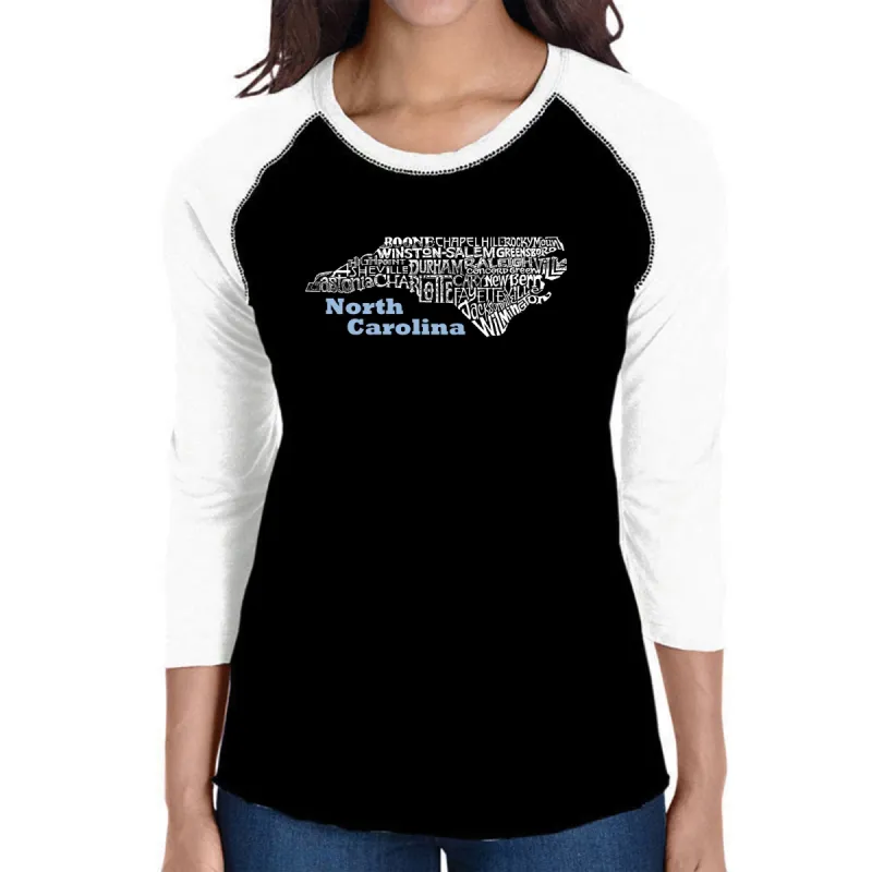North Carolina - Women's Raglan Baseball Word Art T-Shirt sold by LA Pop Art