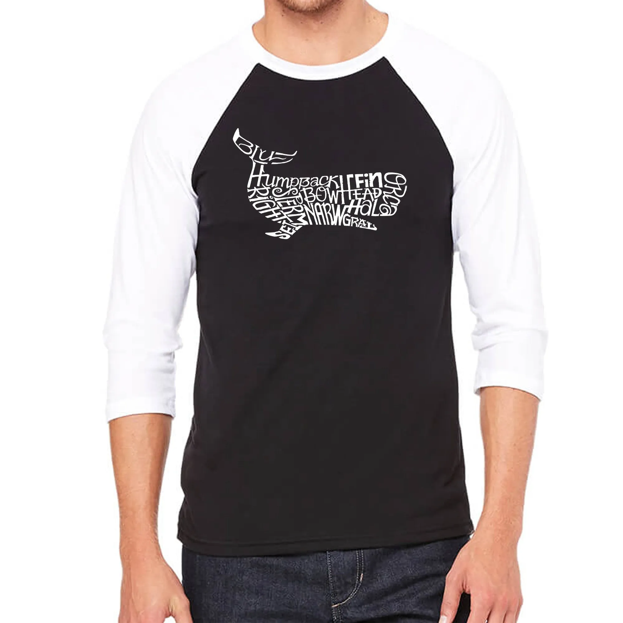 Humpback Whale - Men's Raglan Baseball Word Art T-Shirt sold by LA Pop Art