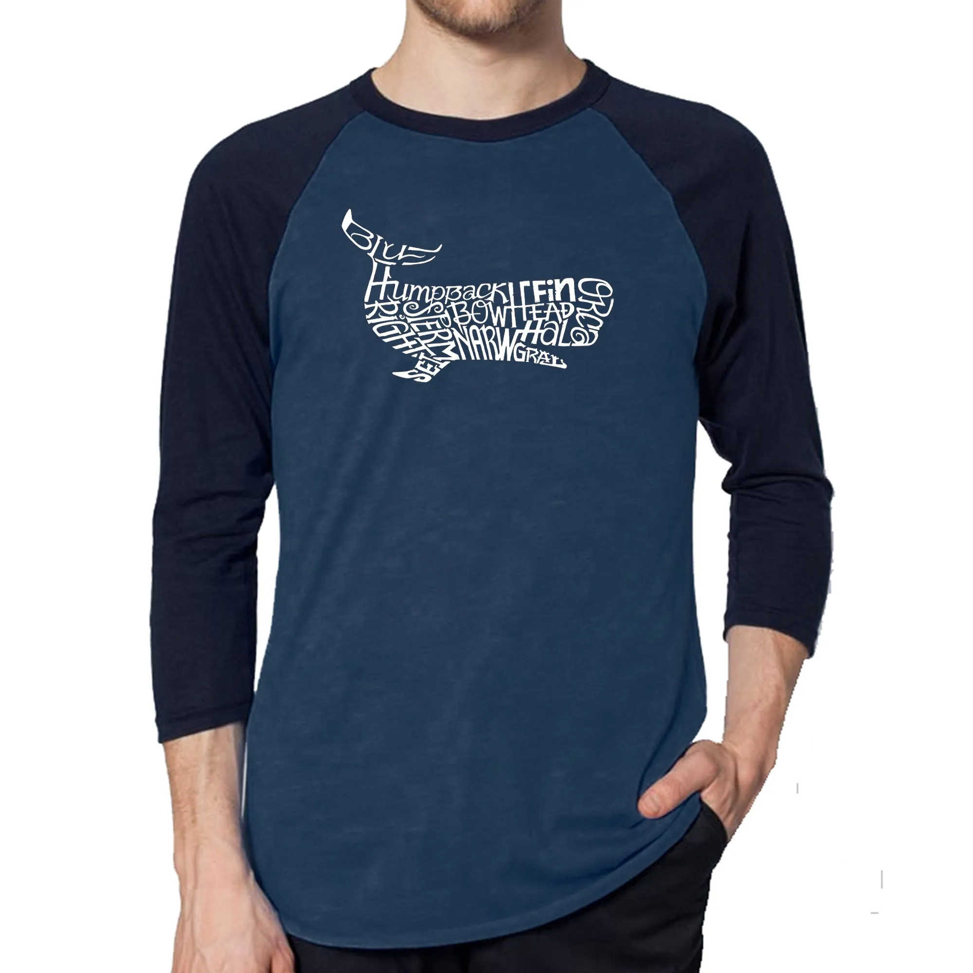 Humpback Whale - Men's Raglan Baseball Word Art T-Shirt sold by LA Pop Art product image thumbnail 3