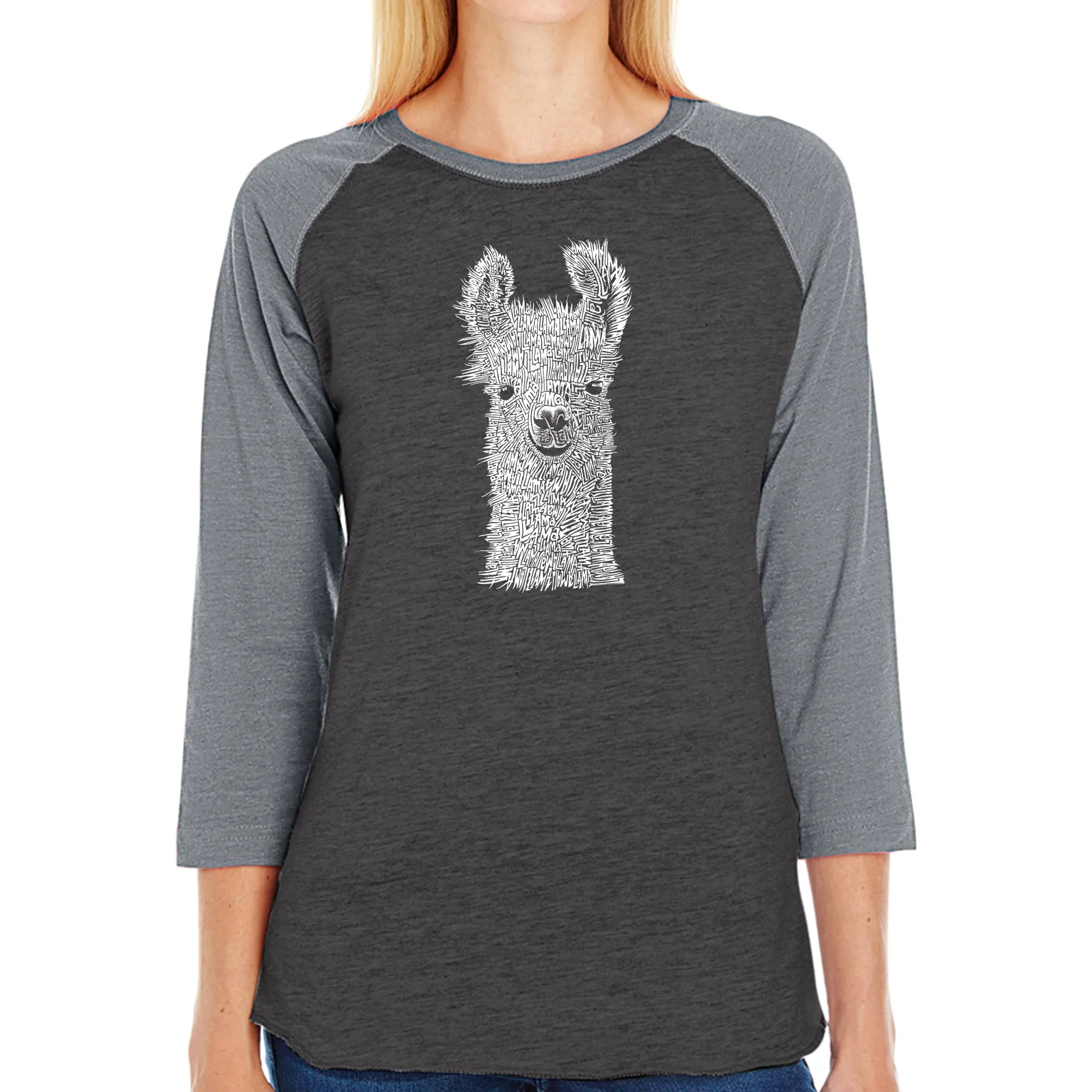 Llama - Women's Raglan Baseball Word Art T-Shirt sold by LA Pop Art product image thumbnail 3