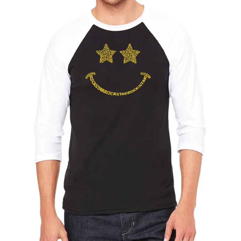 Rockstar Smiley  - Men's Raglan Baseball Word Art T-Shirt sold by LA Pop Art